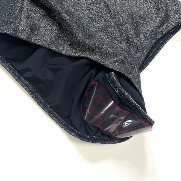 Betsey Johnson Black Metallic Center Front Knot One Piece Swimsuit. Size L - Picture 5 of 5